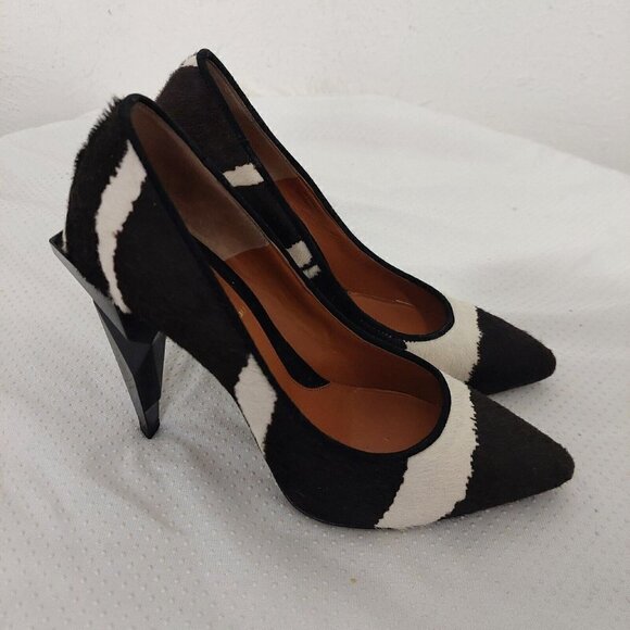 Fendi Italy Brown White Calf-hair Pointed Toe Diamond Cut Heeled Pump Size 36.5 - Picture 4 of 11
